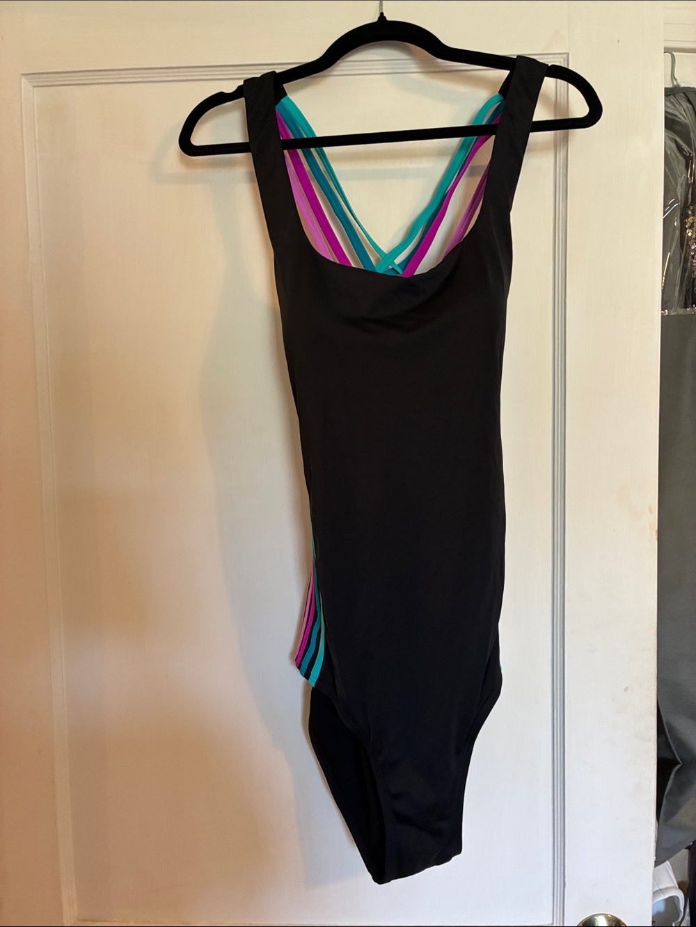 Swimsuits For All Black One-Piece with Teal & Pink Straps